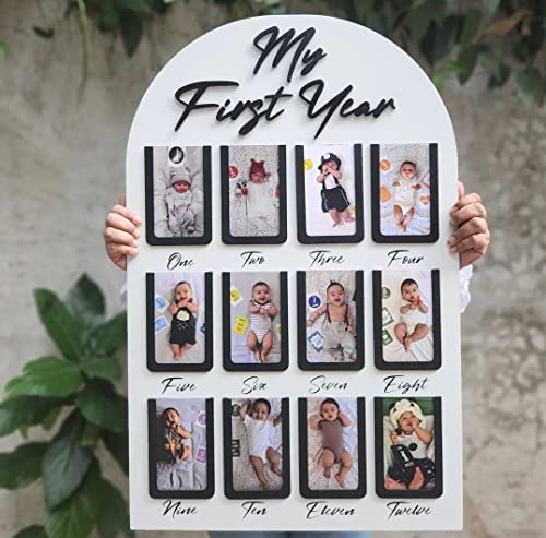 My first year Memories Keepsake Photo Frame for Newborn Baby, Mothers Day Gifts, Fond memories for wedding, birthdays, wall decor for bedroom, living room, gift purpose 12 Photos 3x2 inches each (Design 1)