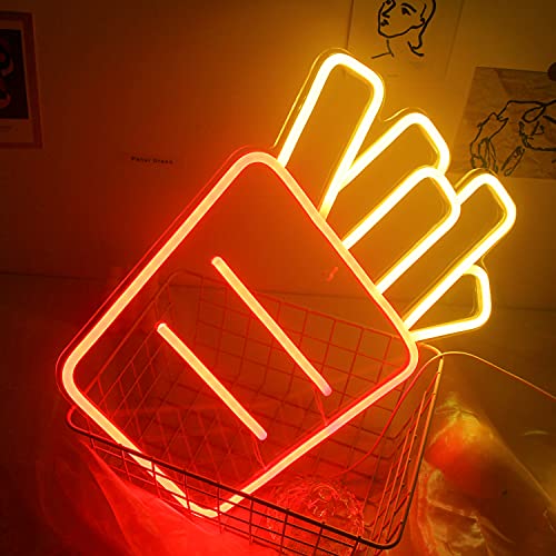 French Fries Neon Signs Led Neon Sign Acrylic Neon Light for Business 17''x 12'' Food Red Neon Sign Wall Art for Bedrooms Kitchen Dining Cars Restaurants Party Decoration