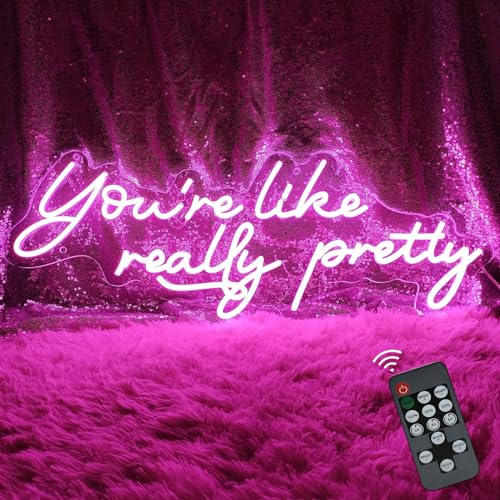 Large You're Like Really Pretty Neon Sign, with Timing Dimmable Remote, 25-IN Pink Youre Like Really Pretty LED Neon Lights for Wall Decor, Bedroom Party Wedding Aesthetic Decoration, Girl Gifts