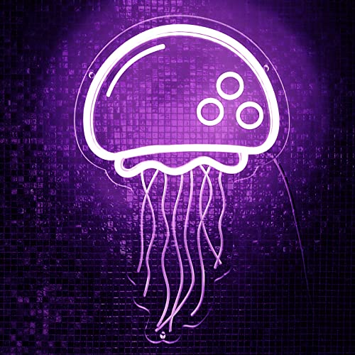 Jellyfish Neon Signs for Wall Decor Light Up Personalized for Bedroom, Bar, Birthday, Holiday Party, Wedding.  Creative Purple Light LED with Dimmer Switch