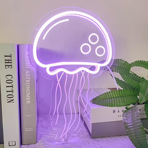 Jellyfish Neon Signs for Wall Decor Light Up Personalized for Bedroom, Bar, Birthday, Holiday Party, Wedding.  Creative Purple Light LED with Dimmer Switch