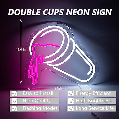 Double Cups Neon Sign 15x13 inches