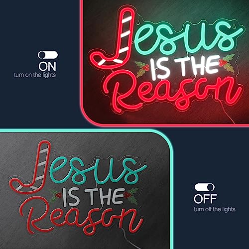 Jesus Is the Reason Neon Sign Christmas LED Sign 16.5 x 11.8Inch