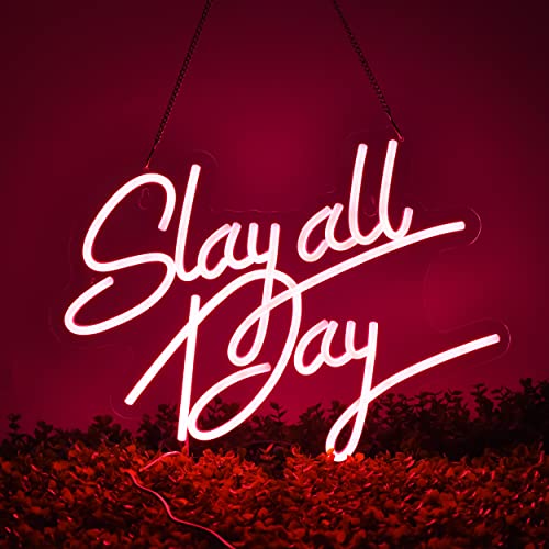 Slay All Day Neon Sign for Wall Décor(17X13inches,Pink)