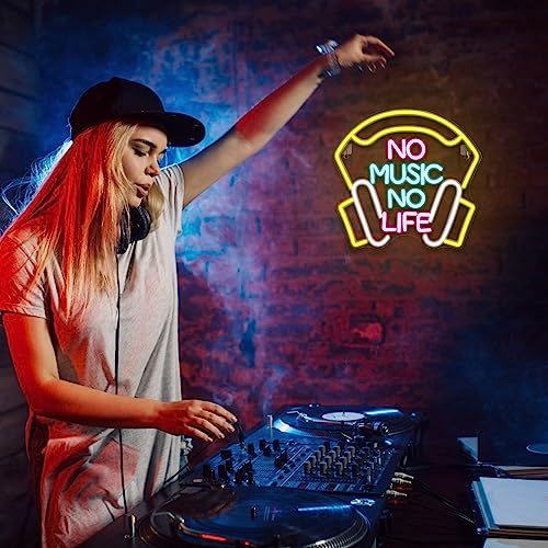 Music Neon Signs for Wall Decor, No Music No Life Neon Lights Signs, Creative LED Light up Sign for Music Room, Bedroom, Shop, Game Room