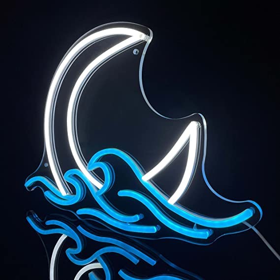 Moon over Sea Neon ( 17x11 White and ice blue) - Neonsignsindia