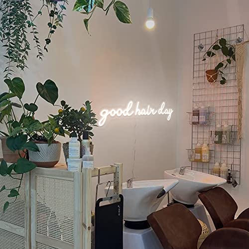 Neon Good Hair Day LED Neon Sign for Hair Salon Wall Decor,Hair Salon Sign for Business,Store Wall Decoration,Handmade Hair Sign Gift,Hair Salon Decor (25 * 7.4inches(63.5 * 19cm), Warm White)