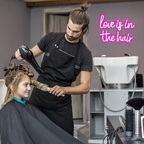 Love is in the Hair” Neon Sign Dimmable Pink Letter Neon Signs Salon Hair Salon Sign Word LED Neon Light Sign for Barbers, Beauty Salons Decor for Beauty Shop