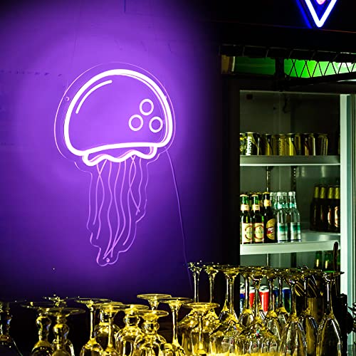 Jellyfish Neon Signs for Wall Decor Light Up Personalized for Bedroom, Bar, Birthday, Holiday Party, Wedding.  Creative Purple Light LED with Dimmer Switch