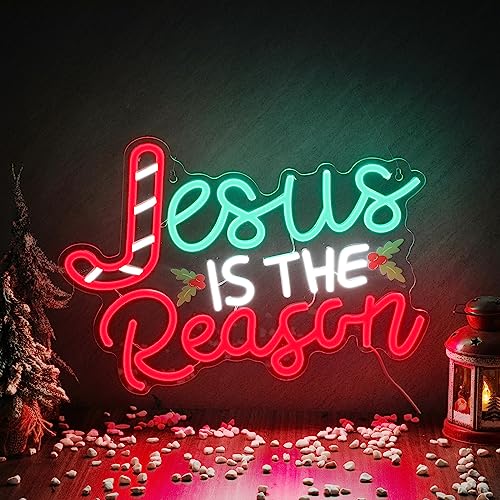 Jesus Is the Reason Neon Sign Christmas LED Sign 16.5 x 11.8Inch