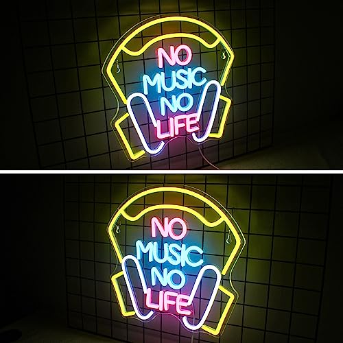 Music Neon Signs for Wall Decor, No Music No Life Neon Lights Signs, Creative LED Light up Sign for Music Room, Bedroom, Shop, Game Room