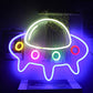 Spaceship Neon Signs Neon lights UFO LED Neon Sign Lights Wall Art Large Blue Colorful Neon Night Light for Kids Bedroom Gift Bar Home Party Decoration 16''x11''