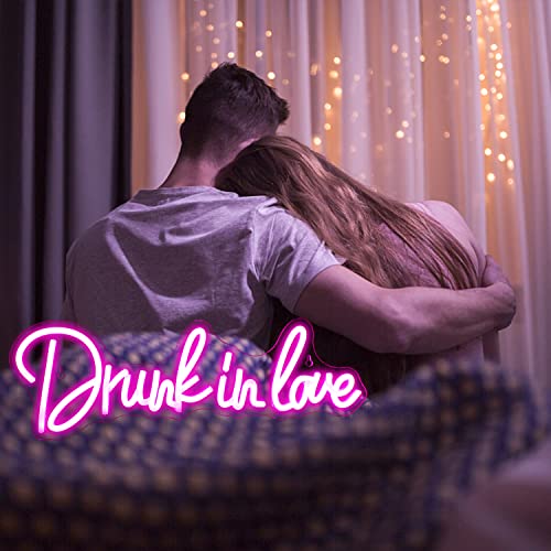 SIGNSHIP Drunk in Love Neon Sign, Pink LED Neon Light for Wall Decoration Letter Drunk Love Neon Sign for Bedroom Wedding Engagement Anniversary Party Bar Club Gift for Lovers Friends