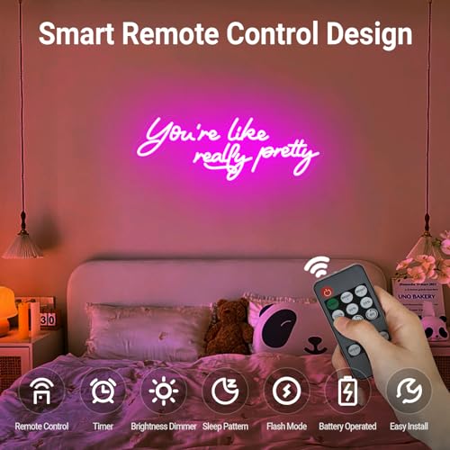 Large You're Like Really Pretty Neon Sign, with Timing Dimmable Remote, 25-IN Pink Youre Like Really Pretty LED Neon Lights for Wall Decor, Bedroom Party Wedding Aesthetic Decoration, Girl Gifts