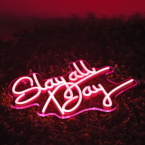 Slay All Day Neon Sign for Wall Décor(17X13inches,Pink)