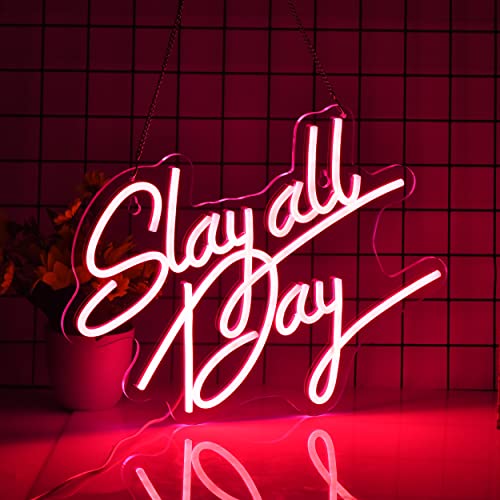 Slay All Day Neon Sign for Wall Décor(17X13inches,Pink)