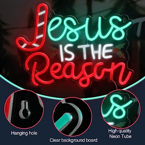 Jesus Is the Reason Neon Sign Christmas LED Sign 16.5 x 11.8Inch