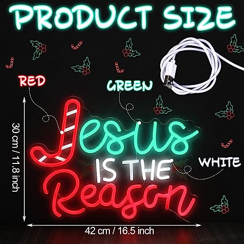 Jesus Is the Reason Neon Sign Christmas LED Sign 16.5 x 11.8Inch