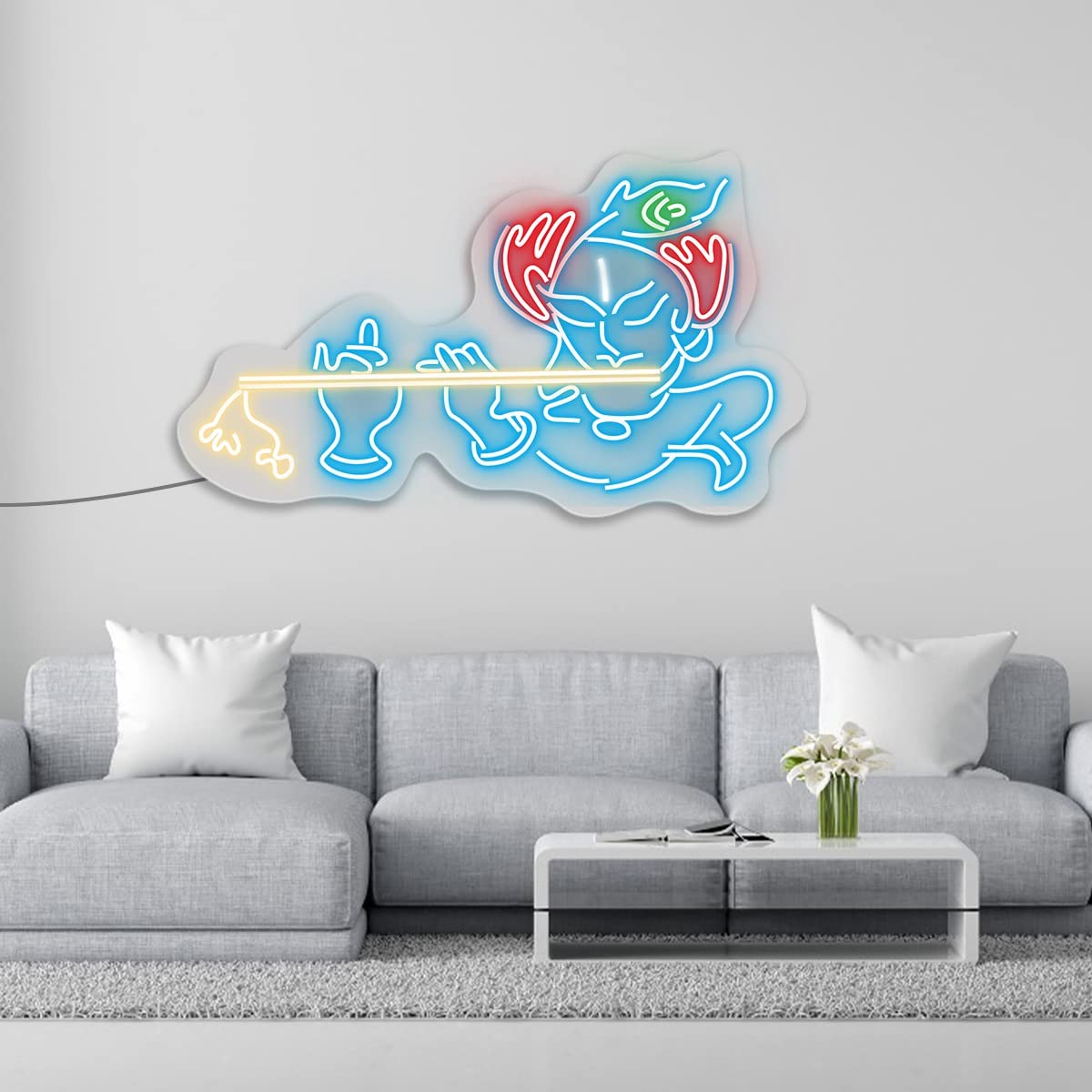 Lord Krishna Led Neon Light Sign Wall Decor | Wall Decor | Customized Led Neon Light Sign | Custom Led Neon Sign | Gifting Items | Krishna Neon Light Sign (24 by 12 Inches)