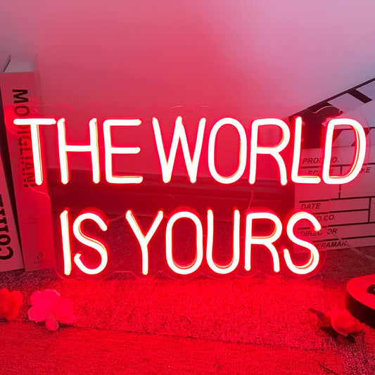 The World is Yours Neon Sign for Wall Decor, Red The World Is Yours LED Light Up Sign for Bedroom, Gaming Room, Gifts for Birthday Graduation Scarface Lovers 17"x9" by DIVATLA