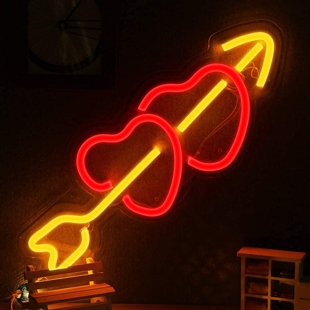 Neon Heart Light Sign, Wall Decor Neon Light Sign Art LED Neon Light for Home Decoration,Bedroom, Lounge, Office, Wedding, Christmas, Valentine’s Day Party (6 x 16 Inches)