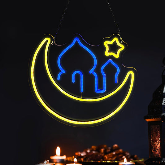 Ramadan Neon Sign Decorative Window Light Moon Star for Eid Mubarak Festival Wall Bedroom Living Room Decor Ramadan Decorations Acrylic Holiday Party Eid Gifts