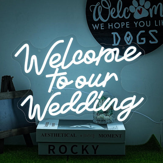 Welcome To Our Wedding Neon Sign Wedding Neon Sign Romantic White Letter Neon Light Sign for Wall Decor Dimmable Words LED Neon Wedding Party Valentines Day Girlfriend