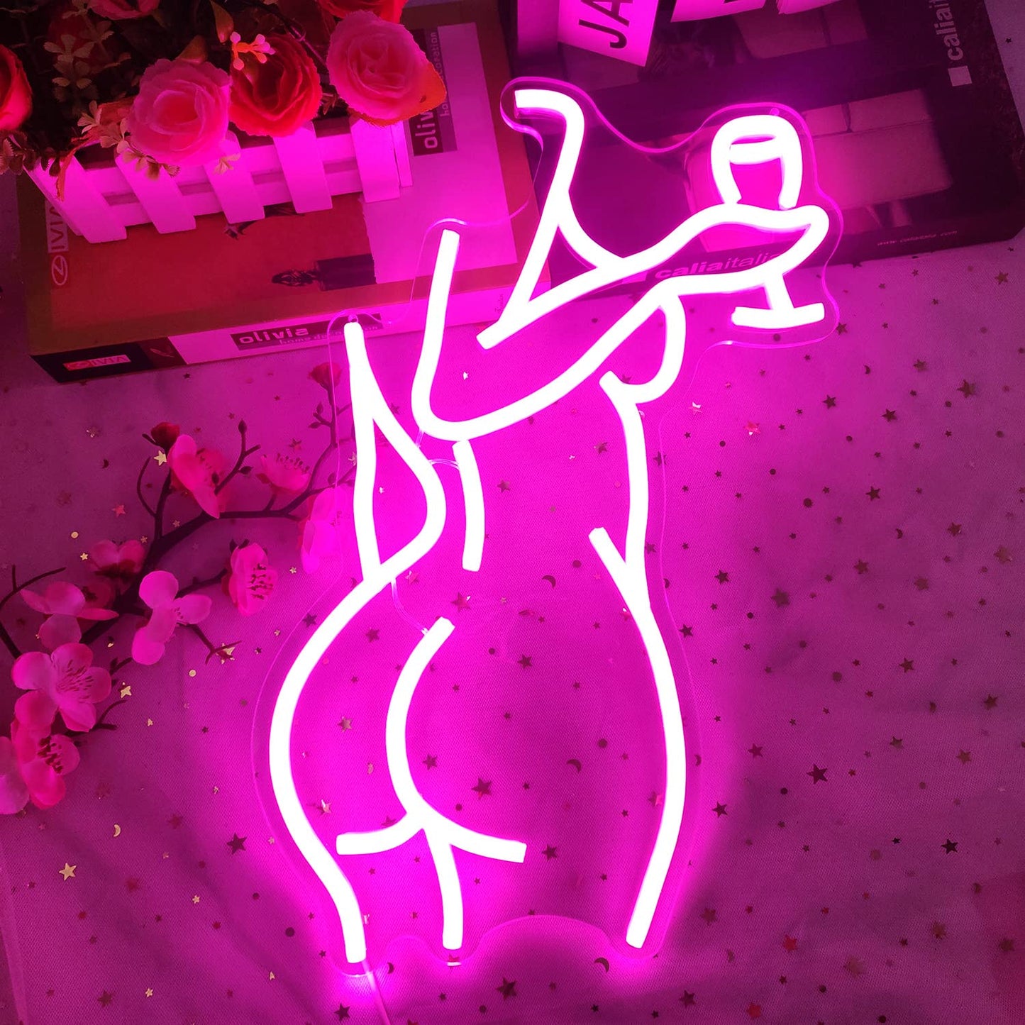 Neon Pink Lady Sign - Dimmable Decor for Bedroom, Bar, Store - 16X11 Inches