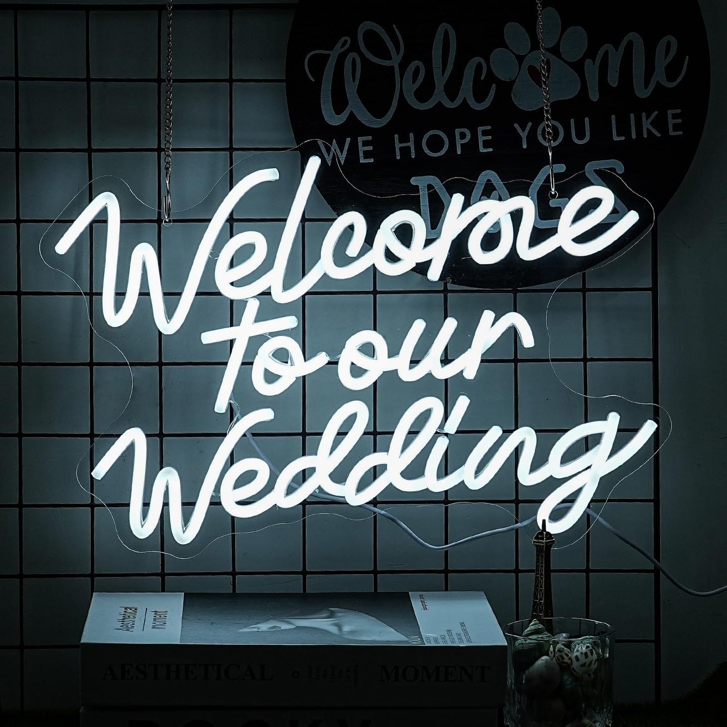 Welcome To Our Wedding Neon Sign Wedding Neon Sign Romantic White Letter Neon Light Sign for Wall Decor Dimmable Words LED Neon Wedding Party Valentines Day Girlfriend