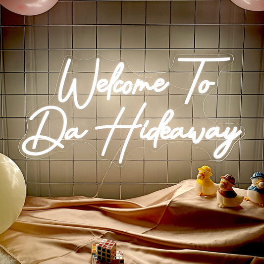 Welcome to DA Hideaway Neon Light Signs, LED Neon Sign for Wall Handmade Wall Decor Neon Light with Dimmer for Office Hotel Bar Cafe Birthday Party Man Cave Art Wall Lights