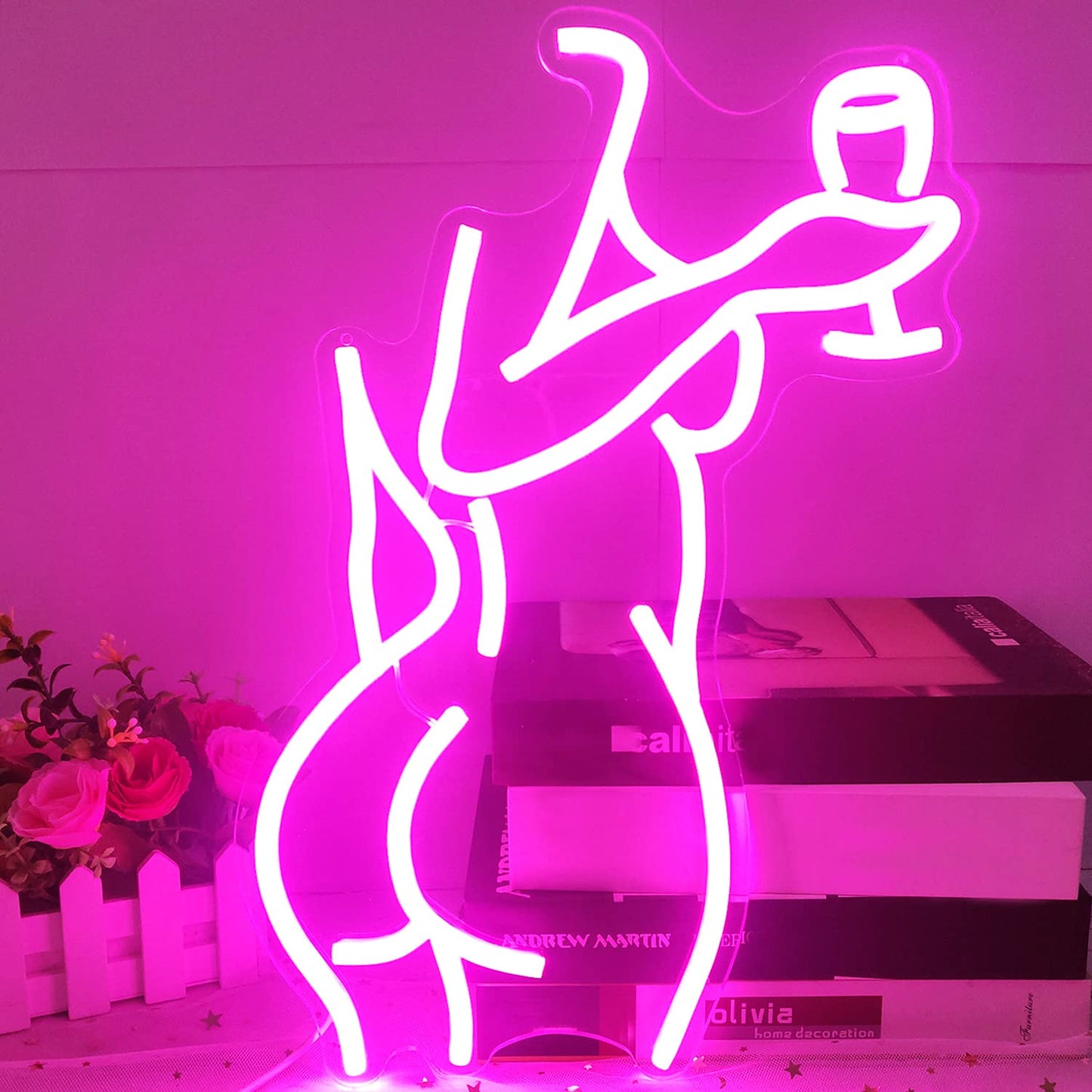 Neon Pink Lady Sign - Dimmable Decor for Bedroom, Bar, Store - 16X11 Inches