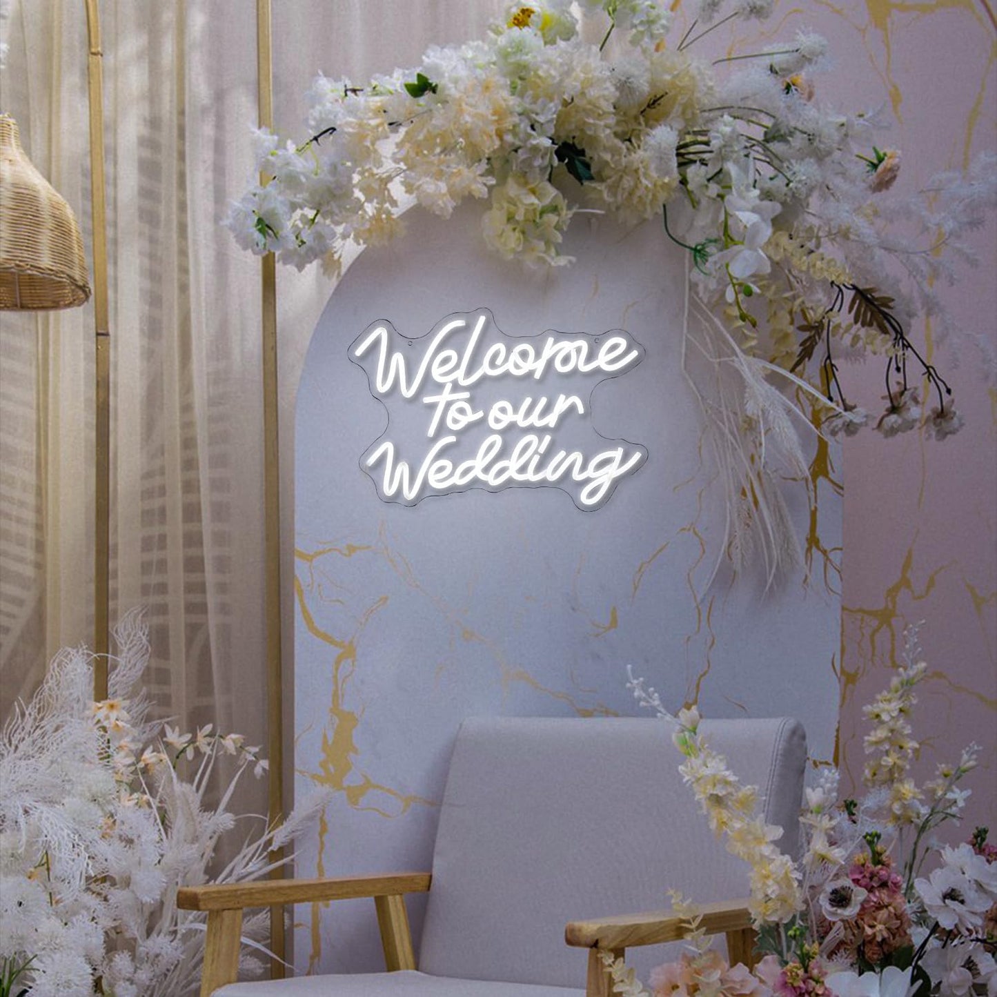 Welcome To Our Wedding Neon Sign Wedding Neon Sign Romantic White Letter Neon Light Sign for Wall Decor Dimmable Words LED Neon Wedding Party Valentines Day Girlfriend