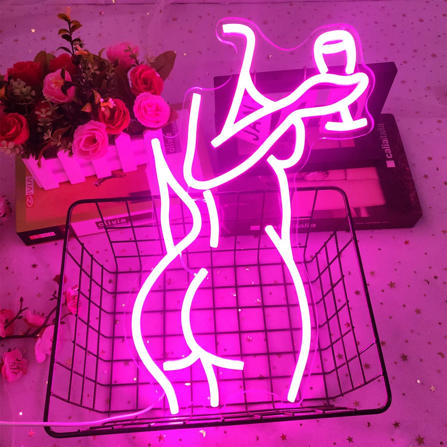 Neon Pink Lady Sign - Dimmable Decor for Bedroom, Bar, Store - 16X11 Inches