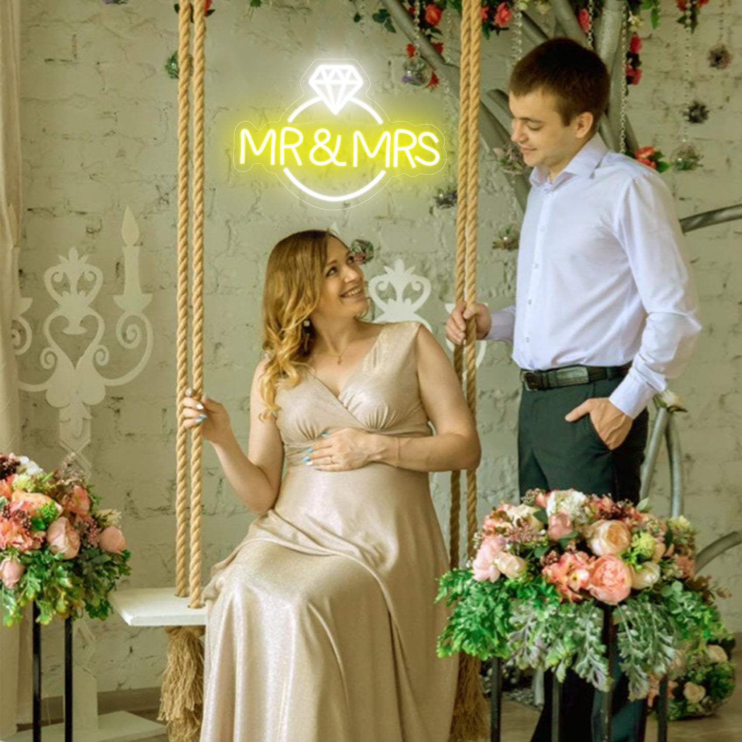 Mr&Mrs neon Sign - 10 Levels Dimmable neon Lights for Wall, Bedroom, Dorm, Kids Room, Wedding Party bar Decoration Bedroom neon Signs for Wall Decoration Valentine's Day Gift