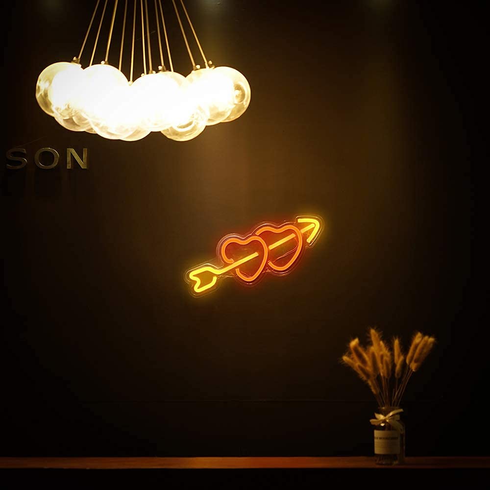 Cupid Heart Arrow Neon Light – Romantic Wall Decor LED Neon Light for Home Decoration,Bedroom, Lounge, Office, Wedding, Christmas, Valentine’s Day Party (6 x 16 Inches) Neonsignsindia