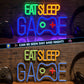 EAT SLEEP GAME (13 x 8.7 inch) Neonsignsindia