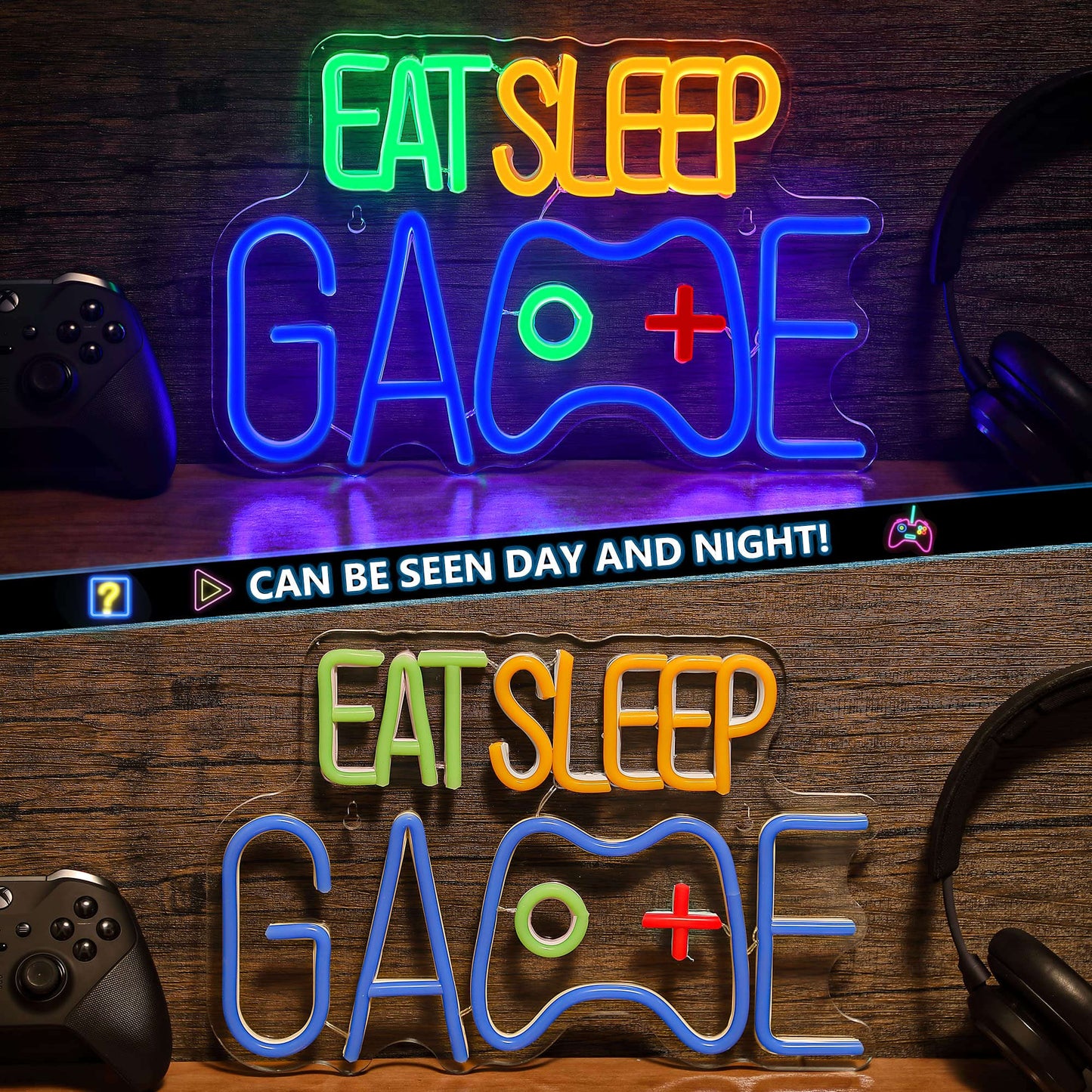 EAT SLEEP GAME (13 x 8.7 inch) Neonsignsindia