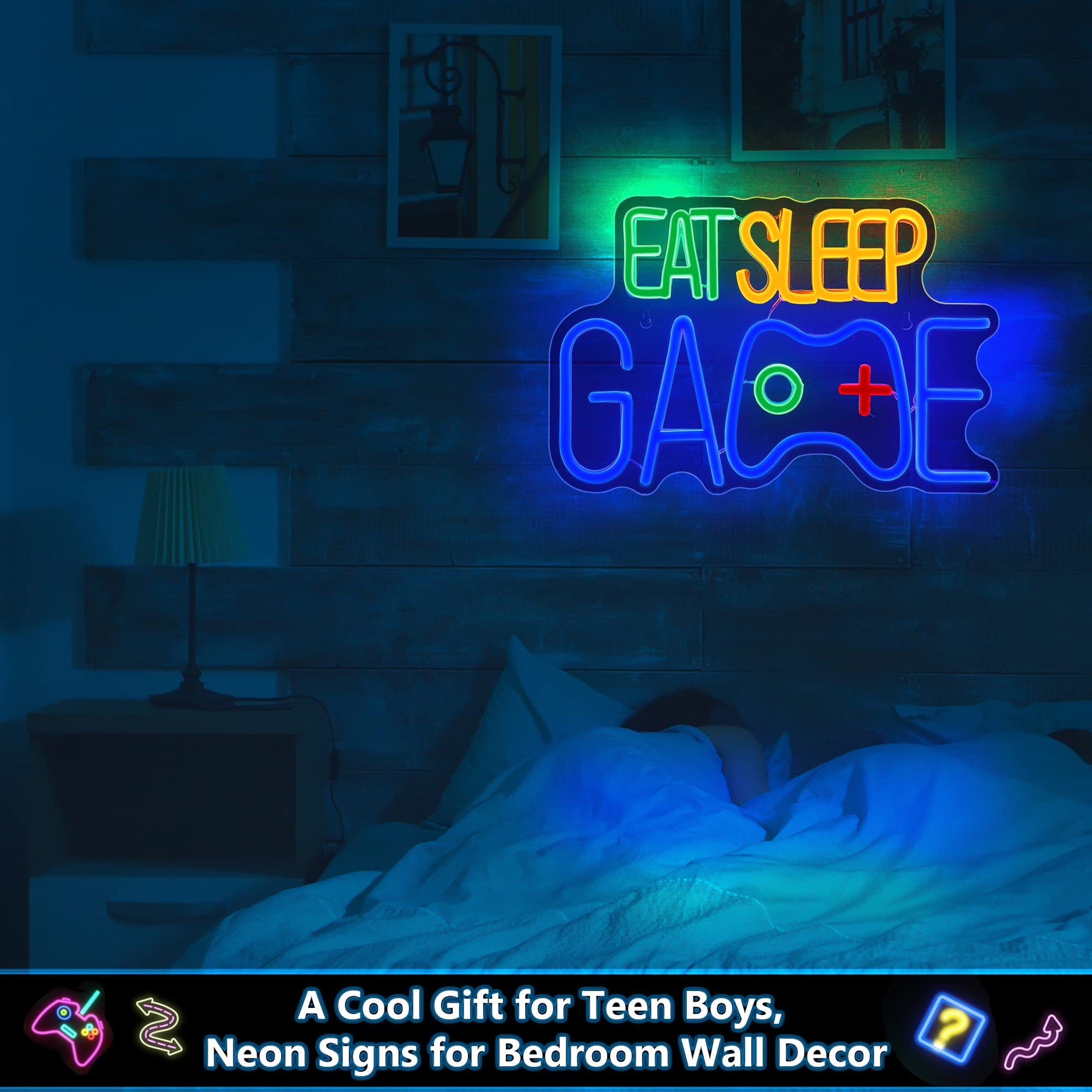 EAT SLEEP GAME (13 x 8.7 inch) Neonsignsindia