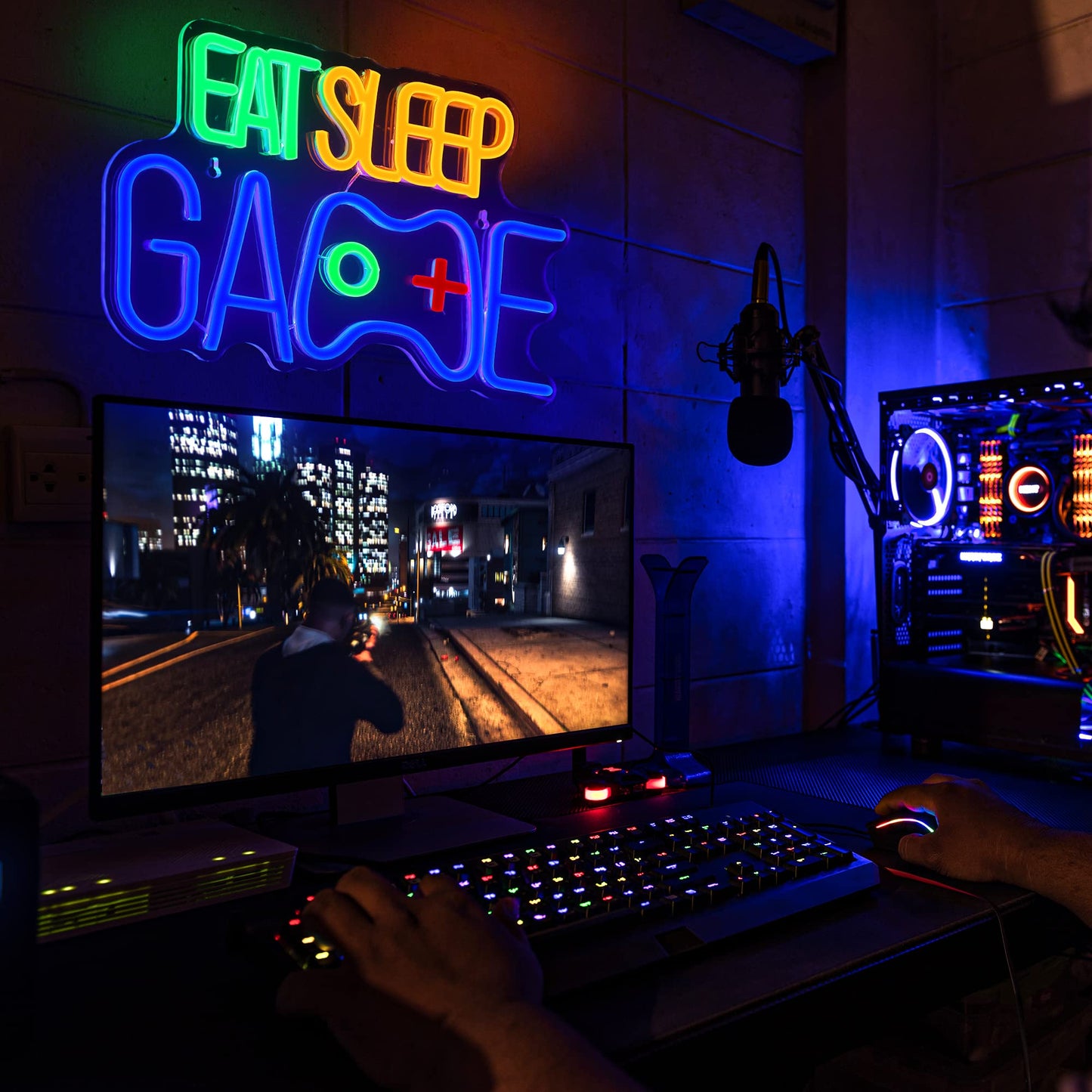 EAT SLEEP GAME (13 x 8.7 inch) Neonsignsindia