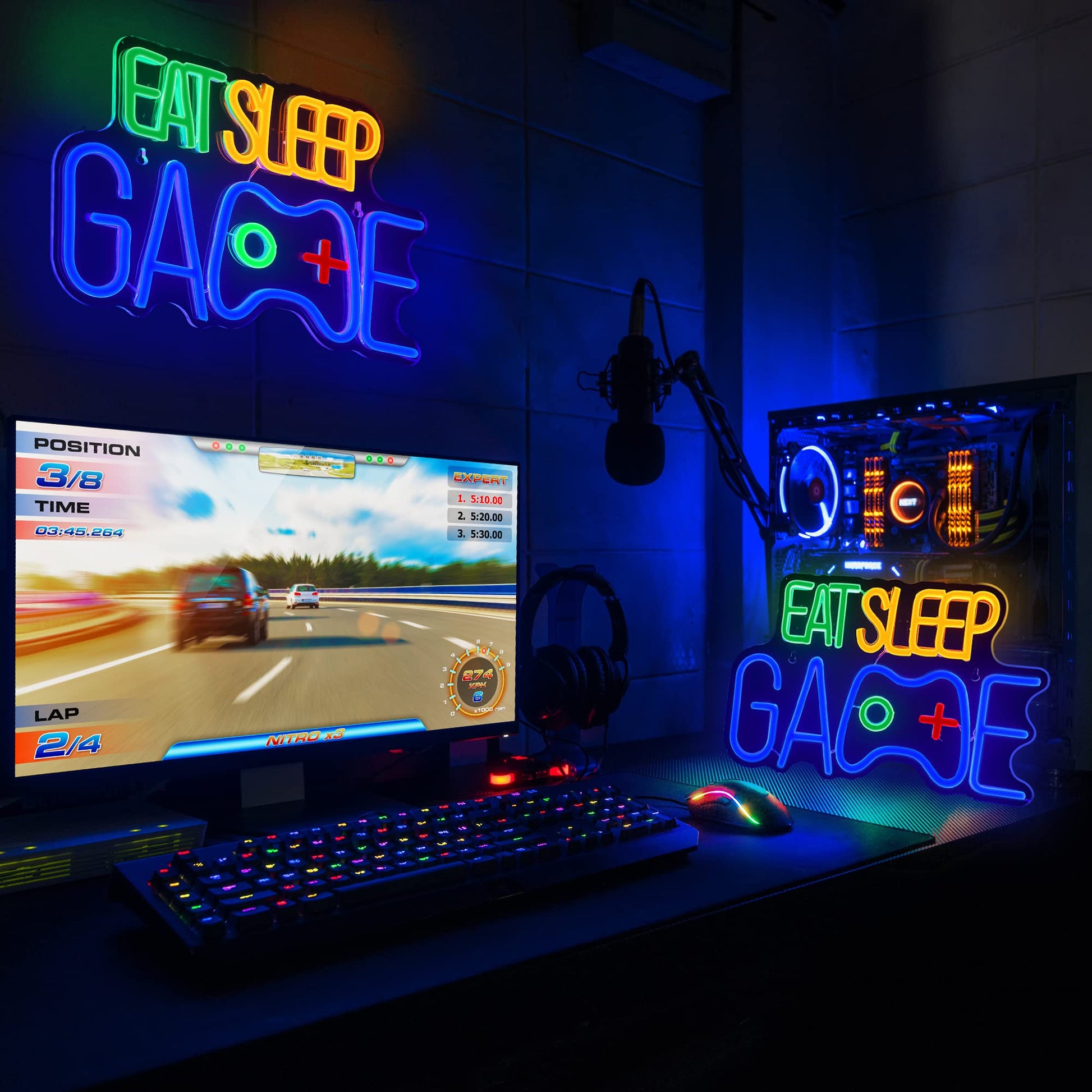 EAT SLEEP GAME (13 x 8.7 inch) Neonsignsindia