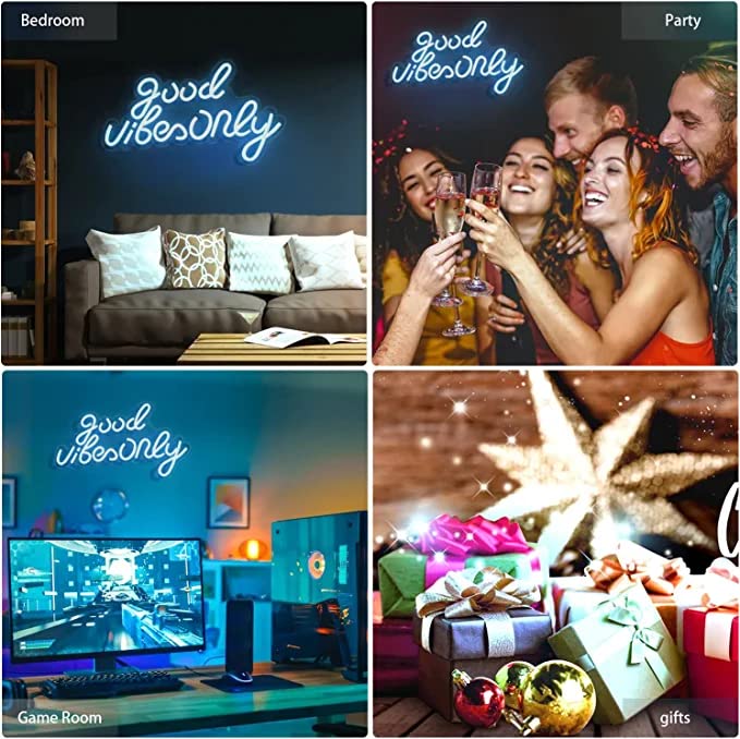 Good Vibes Only Neon Signs for Wall Decor Neon Lights for Bedroom Led Signs for Living Room Beer Bar Game Room Hotel Birthday Party Restaurant Christmas Led Art Wall Decorative Lights (Blue) Neonsignsindia