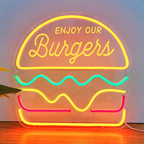 Hamburger Neon Sign, Burger Neon Sign for Burger Shop Business, Food Neon Signs for Home, Bar, Restaurant, Food Shop, Advertising Neon Sign for Wall Decor, 15.4x15.4 IN by JXIN - Neonsignsindia
