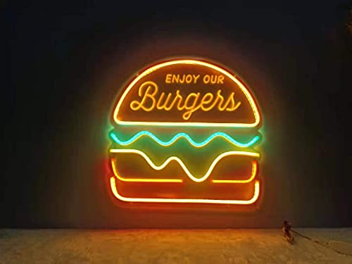 Hamburger Neon Sign, Burger Neon Sign for Burger Shop Business, Food Neon Signs for Home, Bar, Restaurant, Food Shop, Advertising Neon Sign for Wall Decor, 15.4x15.4 IN by JXIN - Neonsignsindia