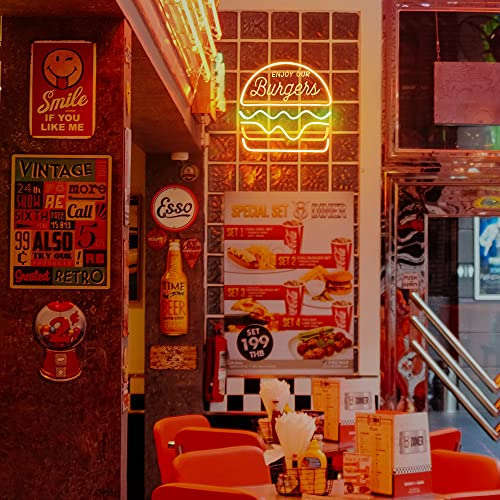 Hamburger Neon Sign, Burger Neon Sign for Burger Shop Business, Food Neon Signs for Home, Bar, Restaurant, Food Shop, Advertising Neon Sign for Wall Decor, 15.4x15.4 IN by JXIN - Neonsignsindia
