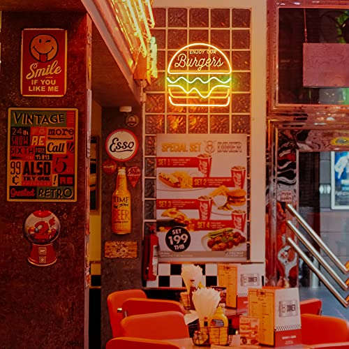 Hamburger Neon Sign, Burger Neon Sign for Burger Shop Business, Food Neon Signs for Home, Bar, Restaurant, Food Shop, Advertising Neon Sign for Wall Decor, 15.4x15.4 IN by JXIN - Neonsignsindia