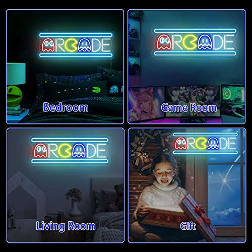 Large Arcade Neon Sign, Retro Game Ghost Arcade LED Neon Light Sign, Handmade Aesthetic Arcade Night Lamp for Kids Teens, Business Game Room Recreation Bedroom Birthday Gift Man Cave Home - 25'' Neonsignsindia