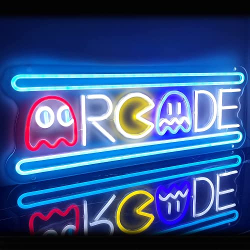 Large Arcade Neon Sign, Retro Game Ghost Arcade LED Neon Light Sign, Handmade Aesthetic Arcade Night Lamp for Kids Teens, Business Game Room Recreation Bedroom Birthday Gift Man Cave Home - 25'' Neonsignsindia