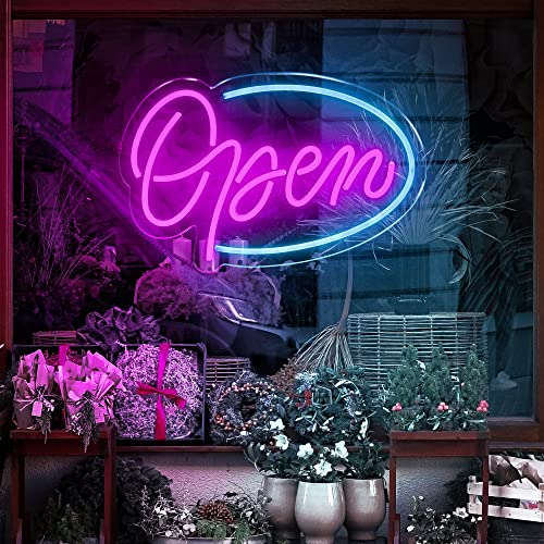 LED Neon Open Sign for Business, CRUMBIT Open Neon Lights with Remote, Adjustable Brightness Open LED Signs for Wall Restaurant Bar Salon Stores Hotel (Rose Red) Neonsignsindia