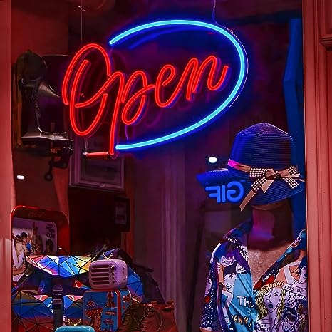 LED Neon Open Sign for Business, CRUMBIT Open Neon Lights with Remote, Adjustable Brightness Open LED Signs for Wall Restaurant Bar Salon Stores Hotel (Rose Red) Neonsignsindia