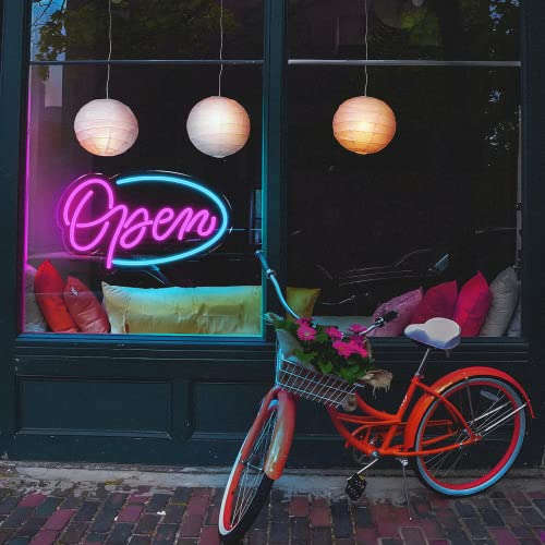 LED Neon Open Sign for Business, CRUMBIT Open Neon Lights with Remote, Adjustable Brightness Open LED Signs for Wall Restaurant Bar Salon Stores Hotel (Rose Red) Neonsignsindia